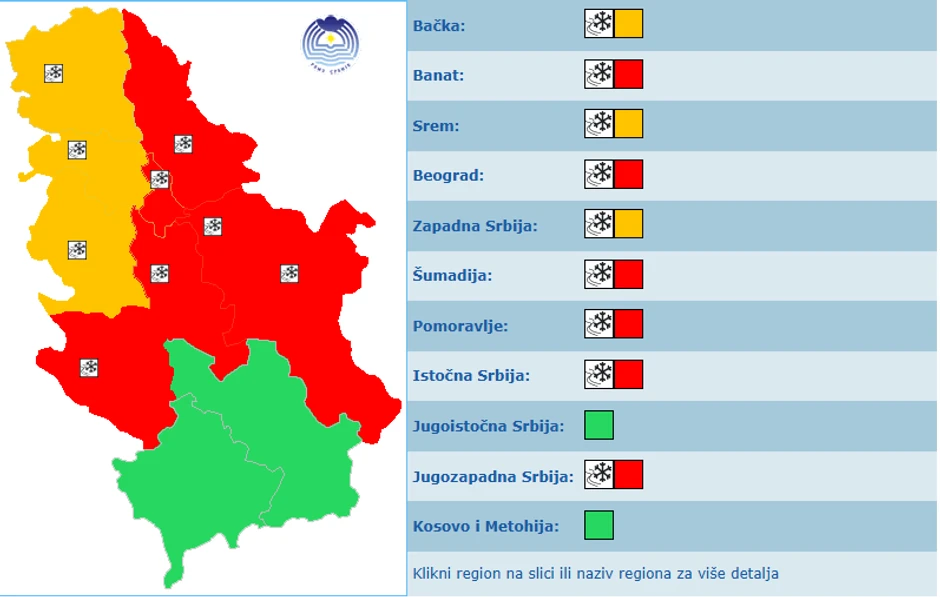 Meteoalarm za 6. januar