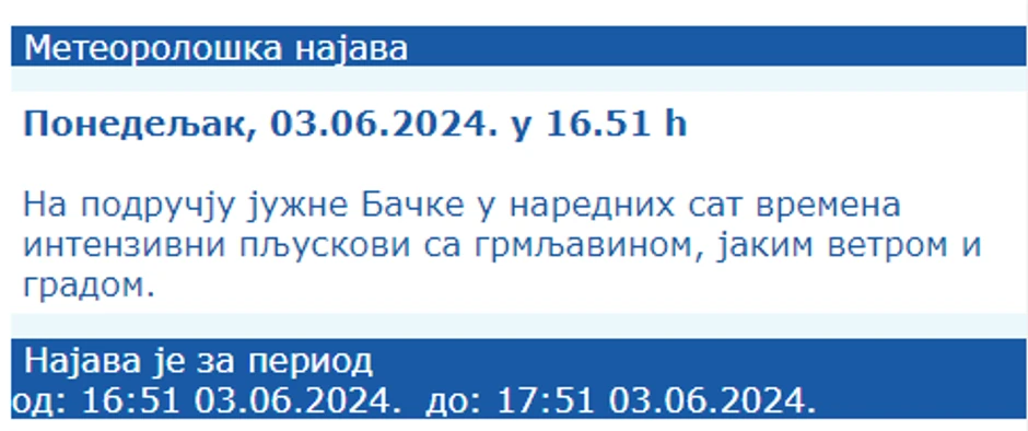 RHMZ Najava za ponedeljak