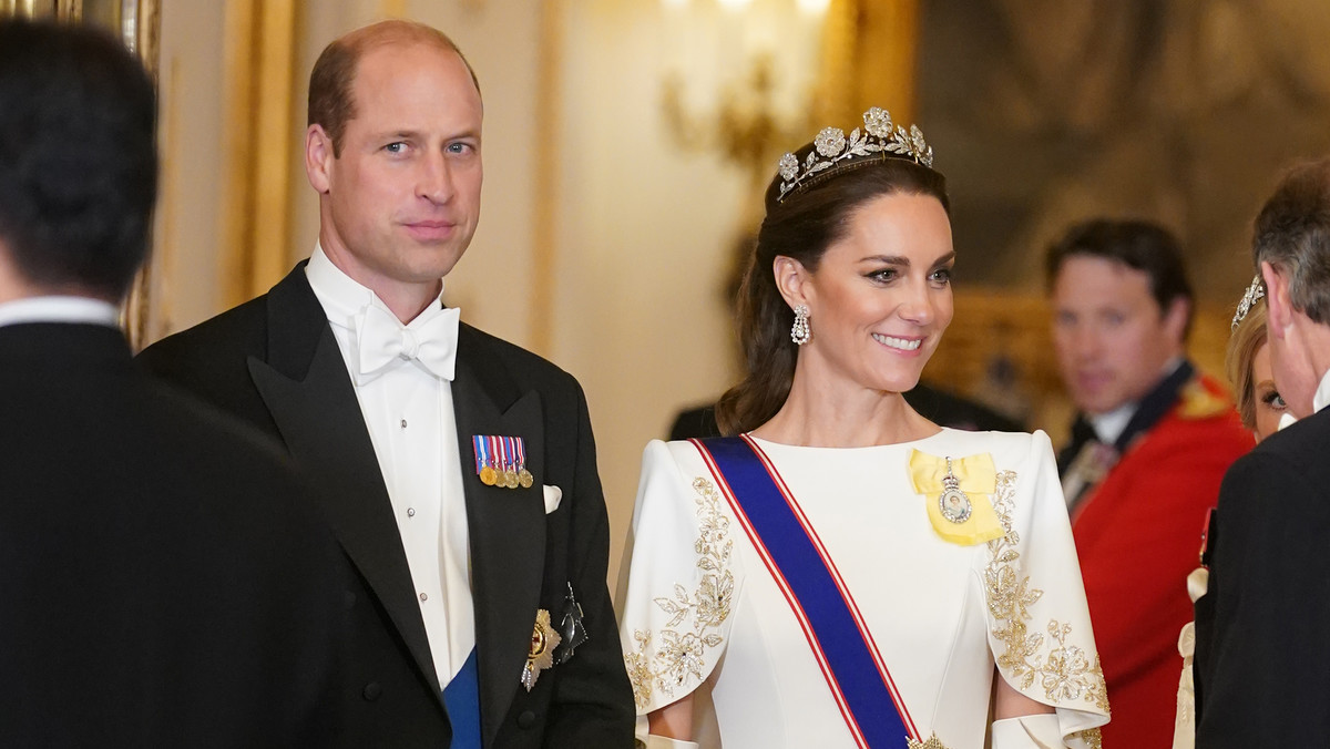 Książę William z żoną Kate, księżną Walii, na State Banquet w Pałacu Buckingham