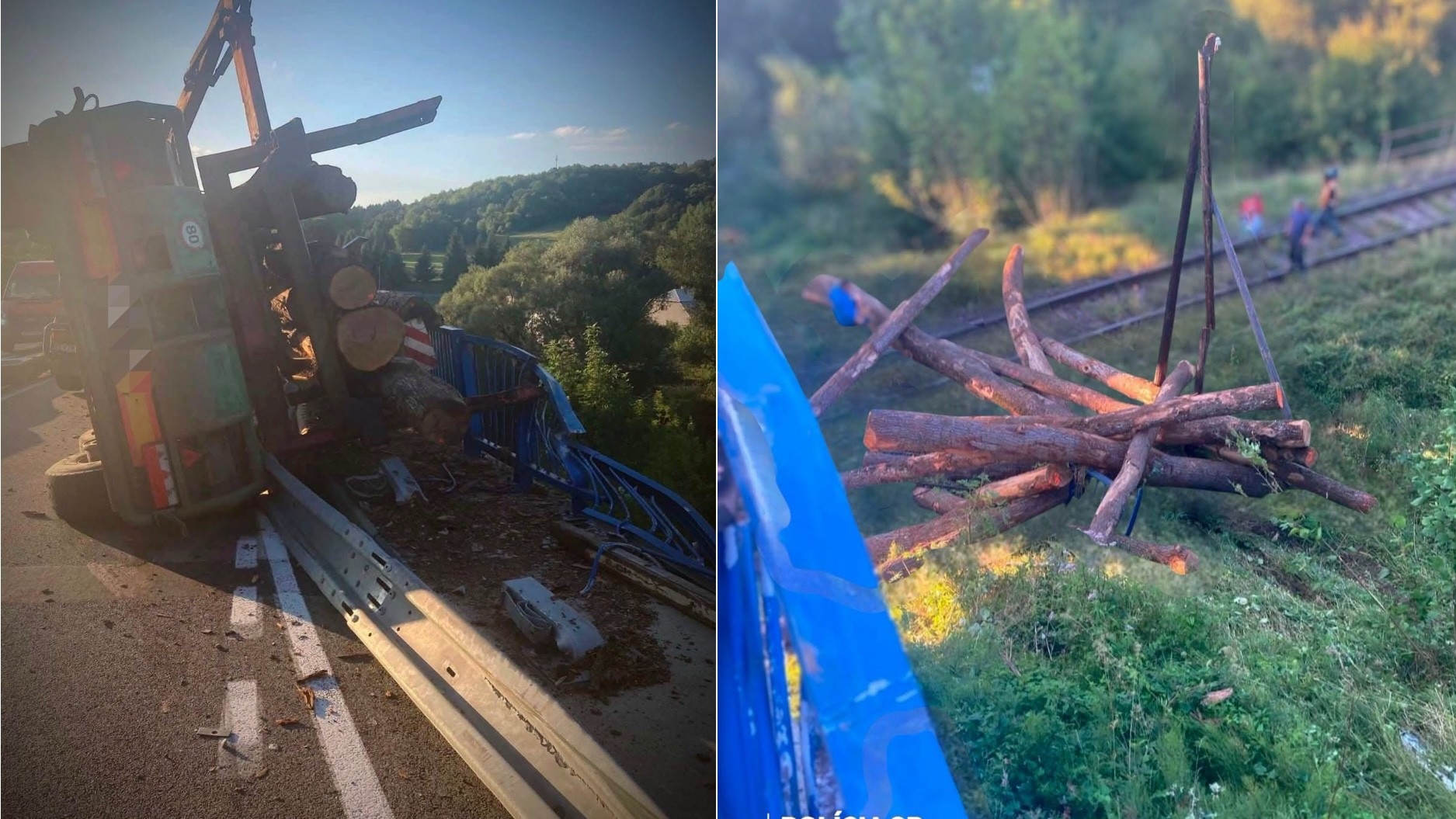 Guľatina z prevráteného prívesu skončila na železničnej trati