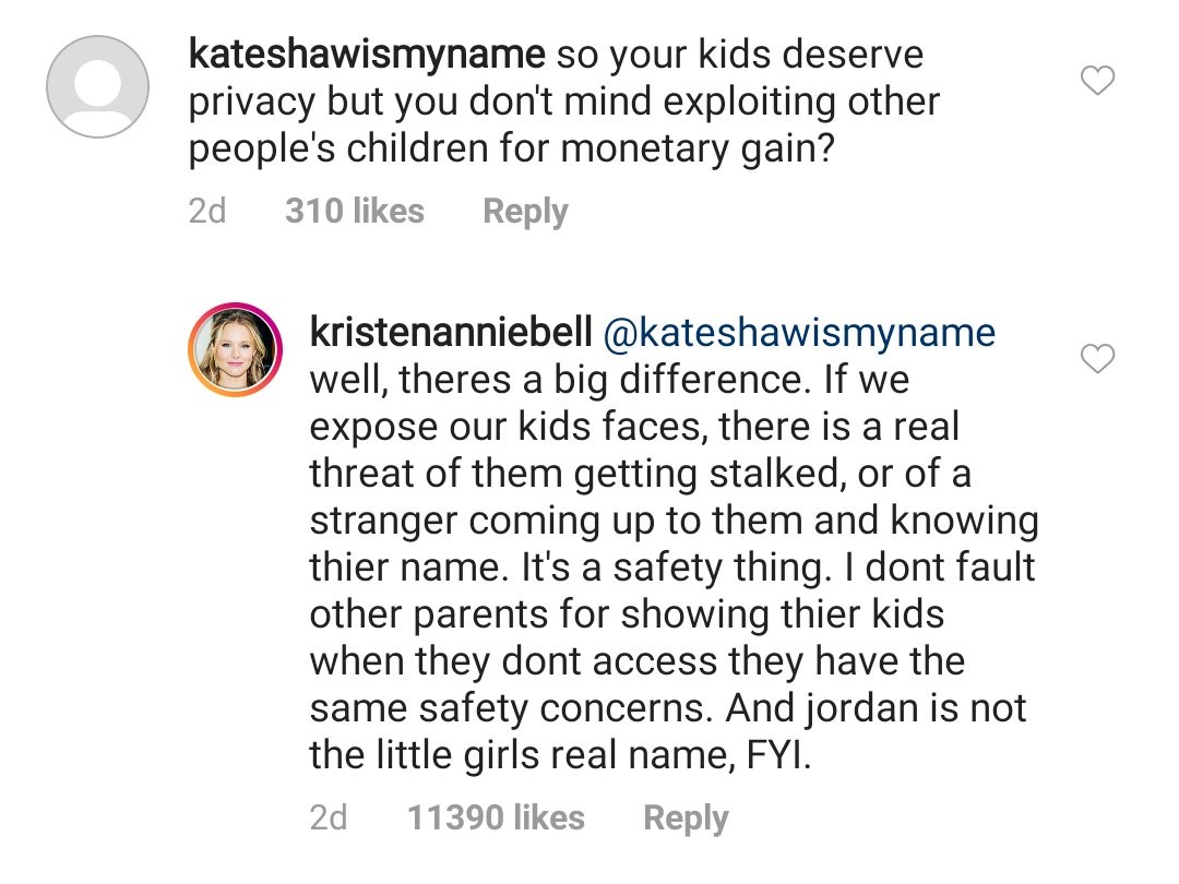 Kristen Bell responds to critics calling her hypocritical