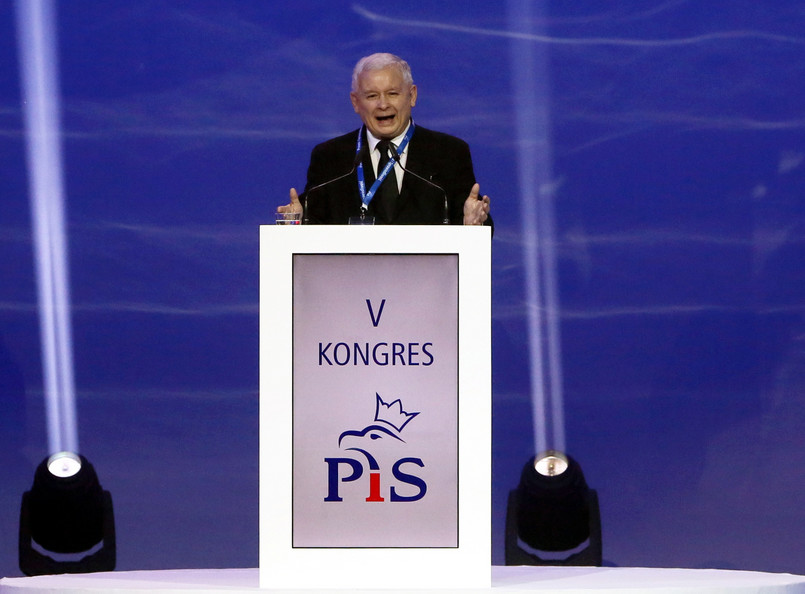 Prezes Prawa i Sprawiedliwości Jarosław Kaczyński podczas wystąpienia inaugurującego obrady kongresu PiS w Warszawie