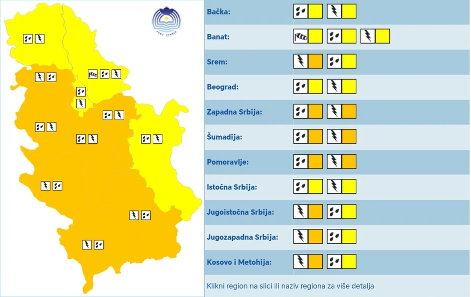 Meteoalarm za četvrtak, 11. septembar