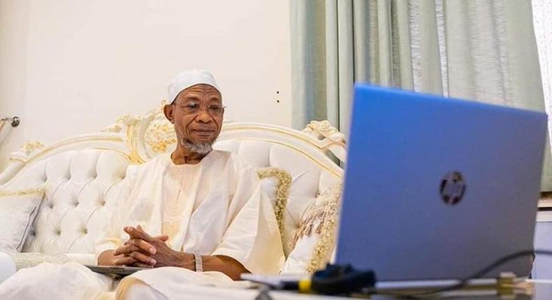 Aregbesola monitors his first ever virtual colloquium (Aregbesola media team)