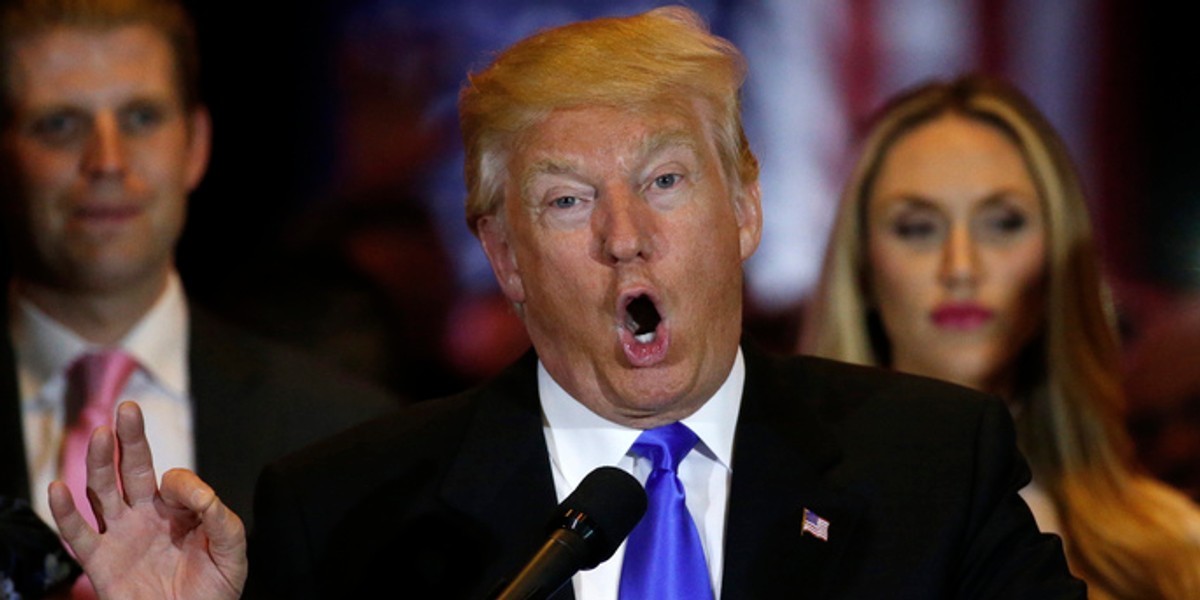 Republican U.S. presidential candidate and businessman Donald Trump speaks to supporters following the results of the Indiana state primary at Trump Tower in Manhattan, New York