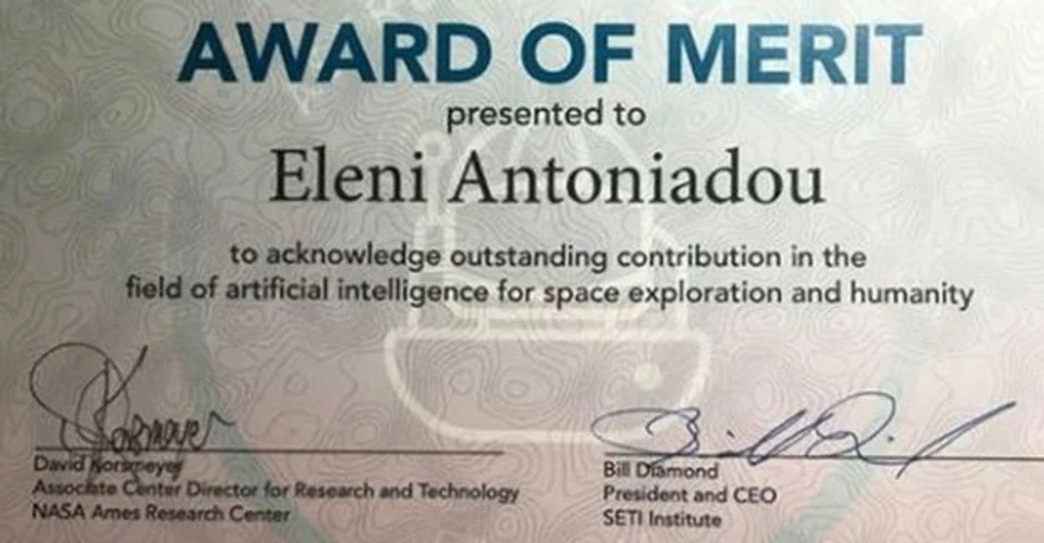 Priznanje za zasluge koje je dobila od Nase