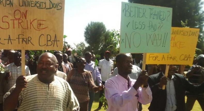 University lecturers on strike in Egerton University.