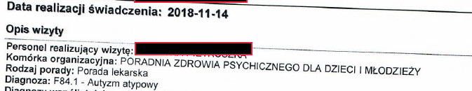 Informacja o diagnozie z karty wizyt u psychiatry