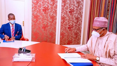 EFCC chairman, Abdulrasheed Bawa, with President Muhammadu Buhari [Presidency]