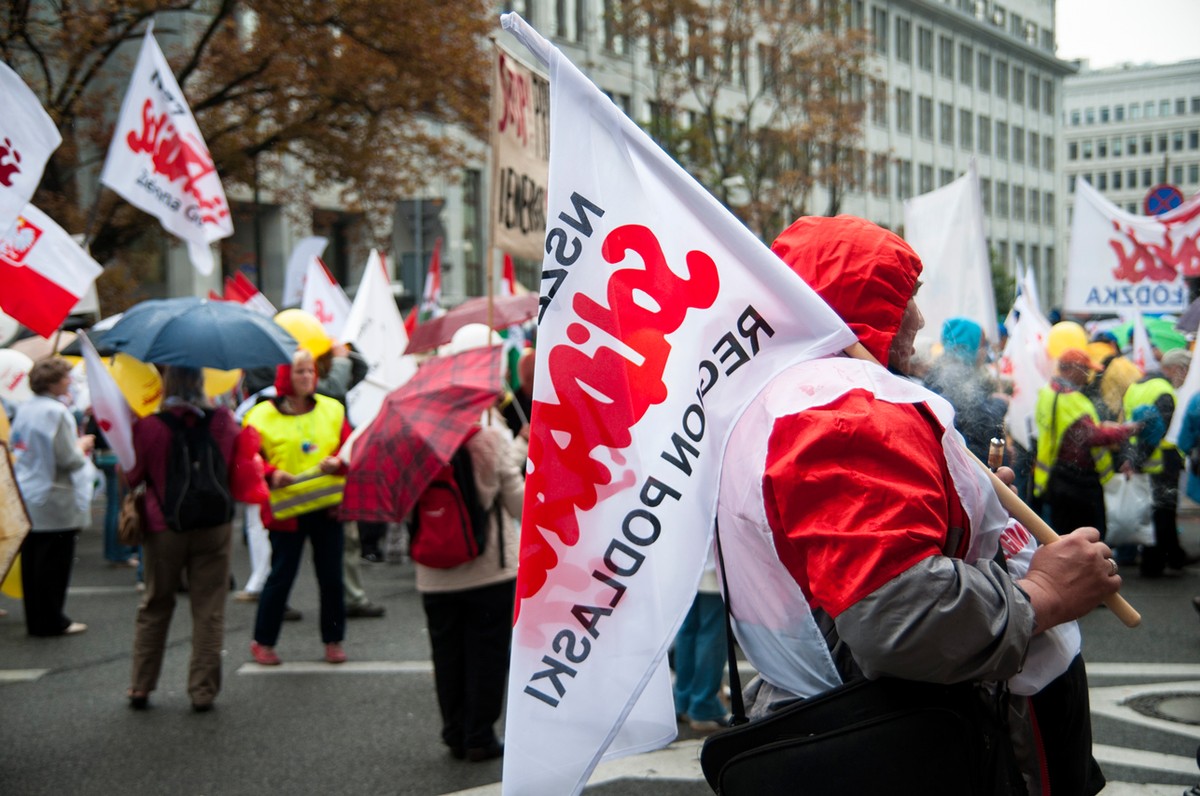 Protest związkowców "Solidarności" w Warszawie. Fot. Maciek Suchorabski