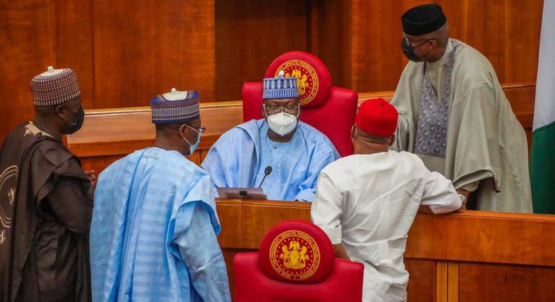 Nigerian senators with Senate President Ahmad Lawan  [Tope Brown]