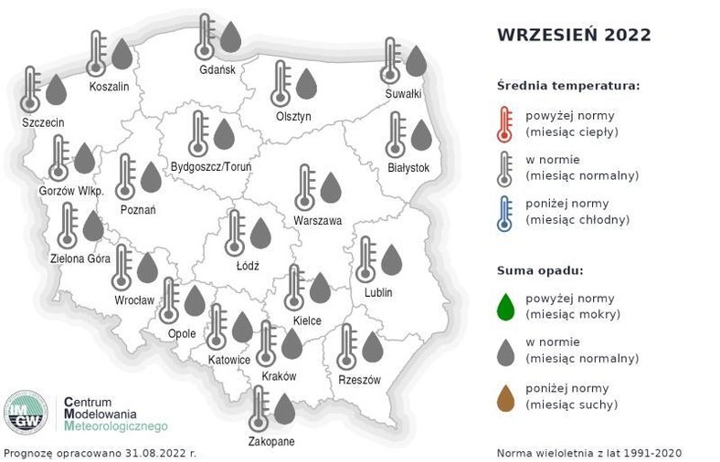 Prognoza wrześniowych temperatur i opadów