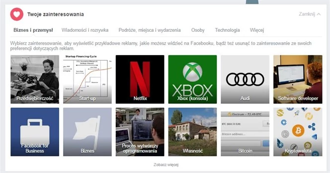 Oto prawdziwe zestawienie zainteresowań autora tekstu stworzone przez Facebooka.