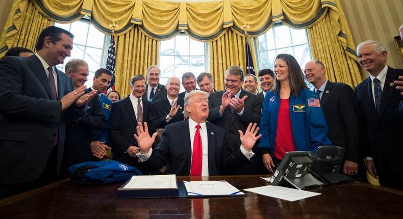 President Donald Trump speaks after signing the NASA Transition Authorization Act of 2017.