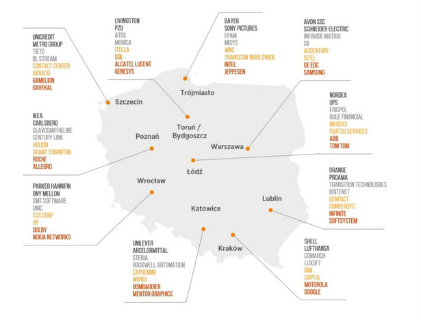 Przykłady różnego typu centrów działających w wybranych miastach. Źródło PAIiIZ