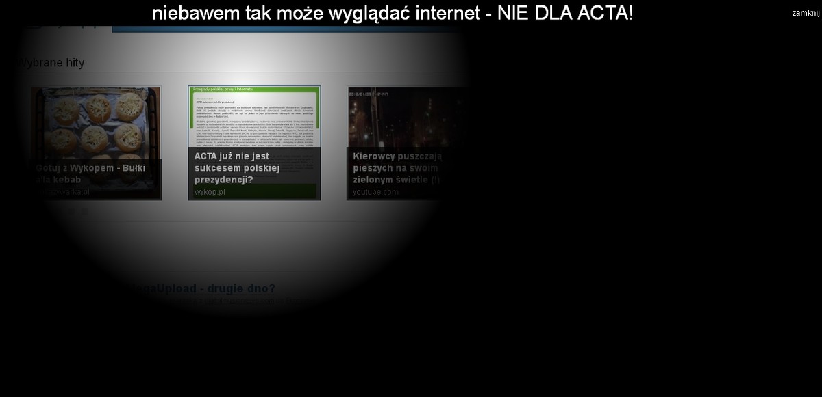 Główne strony części polskich serwisów zostały zasłonięte przez ciemny player.