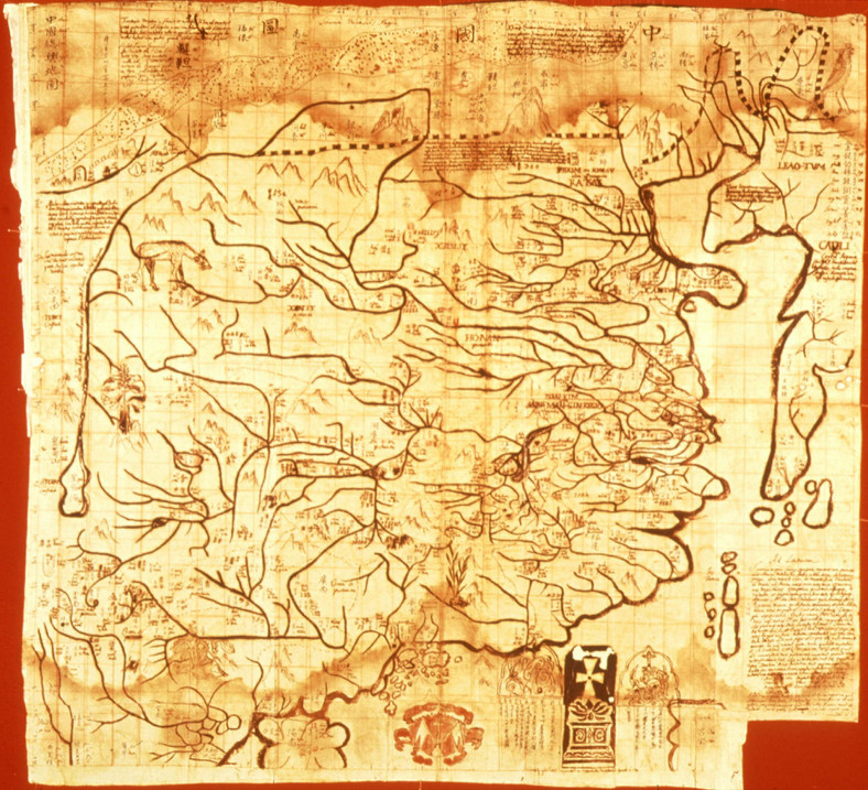 Mapa Chin wg Michała Boyma, źródła: biblio.org, Borg. cin. 531 general map HG.11/Wikipedia.
