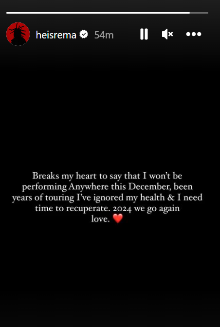 Rema is unavailable for the rest of 2023 [Rema]