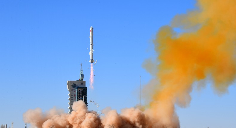 A Long March-2C carrier rocket blasts off from the Jiuquan Satellite Launch Center.Xinhua/Getty Images