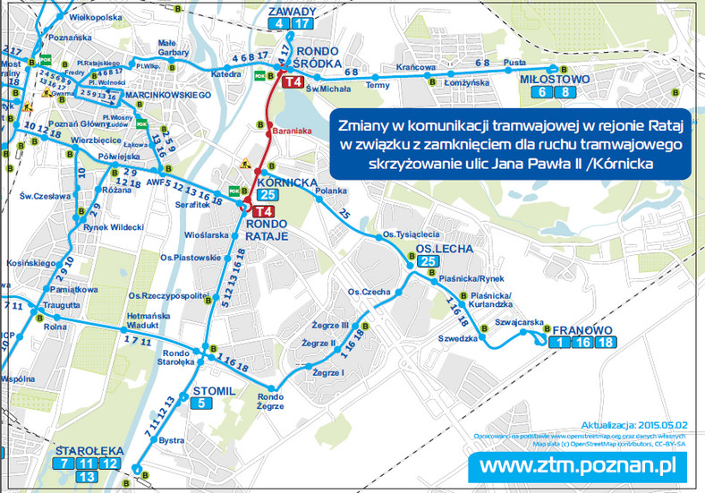 Mapa zmian w komunikacji miejskiej w Poznaniu