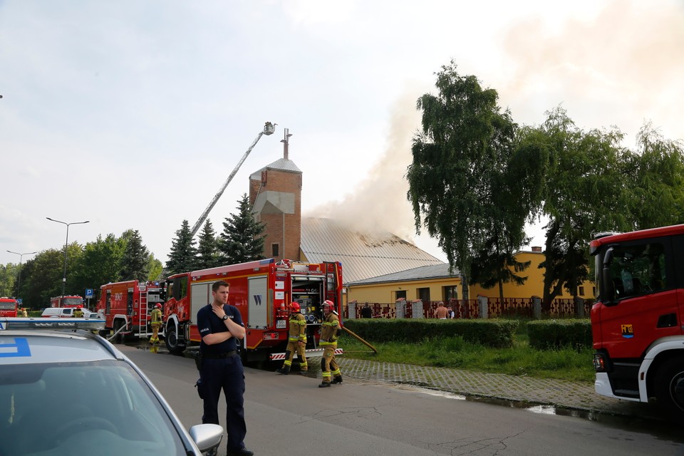 Akcja gaszenia pożaru kościoła pw. św. Floriana w Sosnowcu