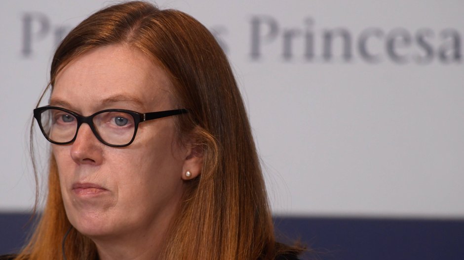 Sarah Gilbert na konferencji prasowej w Hotel Reconquista w Oviedo w północnej Hiszpanii, 21.10.2021 r.