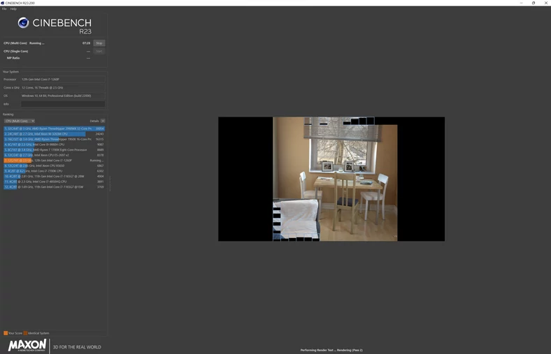 Cinebench w trakcie pomiaru wydajności procesora