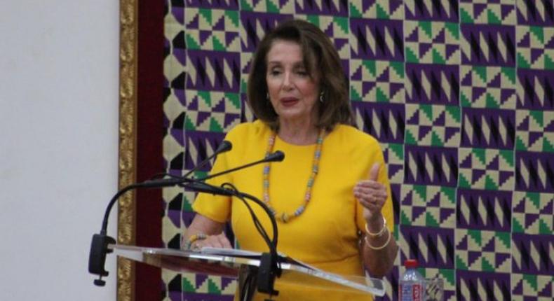 Nancy Pelosi addressing the Ghanaian parliament