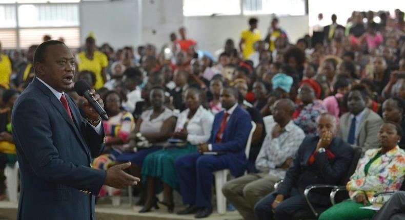 Kenya's President Uhuru Kenyatta addresses worshipers during a religious service on August 6, 2017 in the Nairobi suburb of Umoja