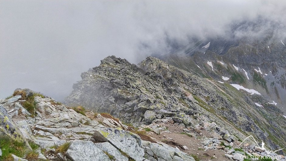 Po drugiej stronie widoczne jest tylko Koprowe Ramię (2320 m n.p.m.) i Koprowa Przehyba (2300 m n.p.m.)