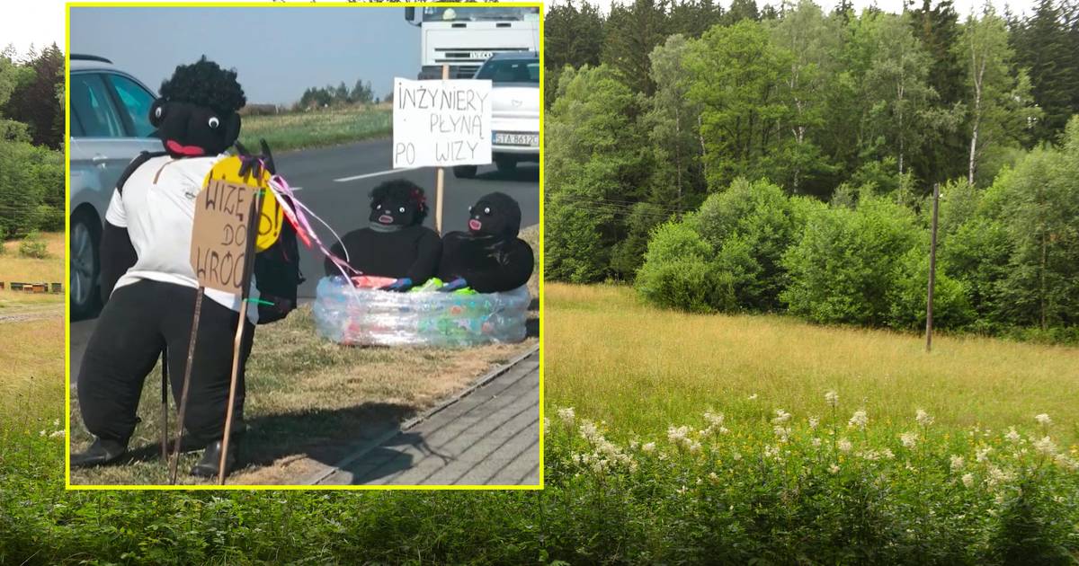 Przy drodze postawiono dożynkowe kukły szydzące z migrantów. Sprawa trafiła do prokuratury