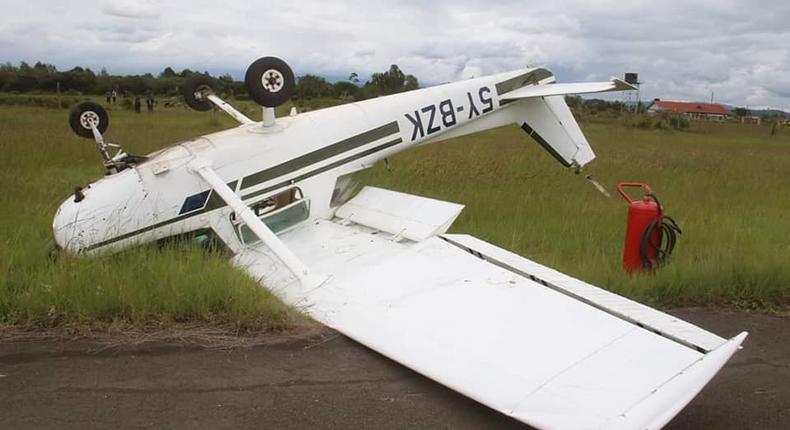 Light aircraft crash lands at the Nyaribo Airtstrip in Mweiga, Nyeri