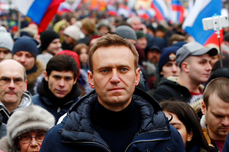Aleksiej Nawalny na opozycyjnym marszu w Moskwie, luty 2019 r.