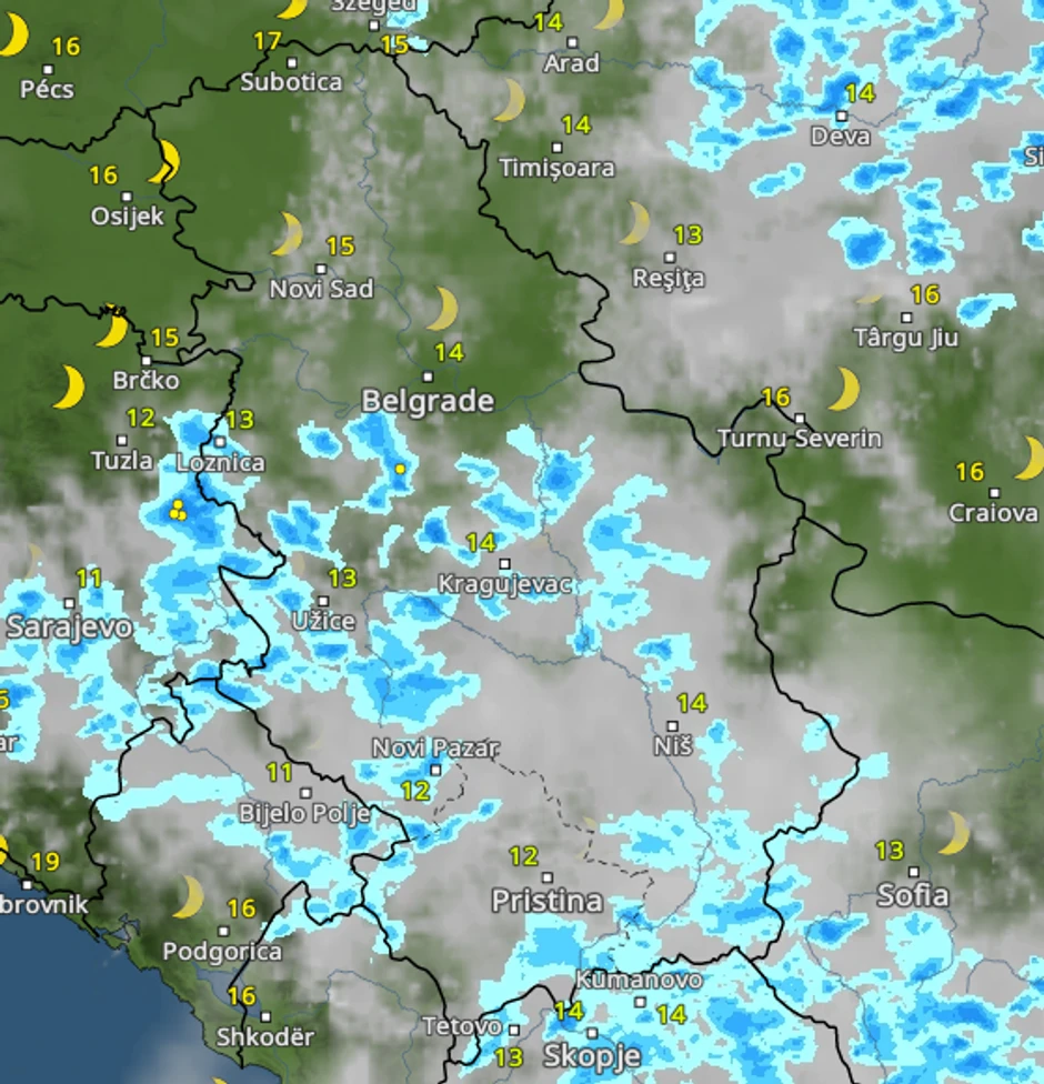 Kretanje nevremena u 22 sata