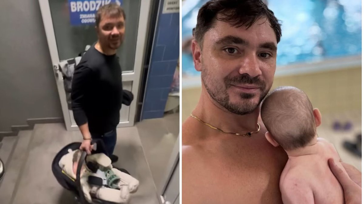 Daniel Martyniuk relacjonuje lekcje pływania z synem. Towarzyszyła im mama chłopca