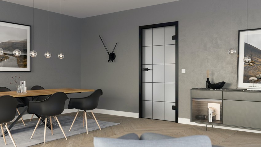 Novi stil 3-5 Hörmann staklenih vrata u Loft dizajnu naglašava moderan izgled u industrijskom stilu, sa 2 vertikalna i 5 horizontalnih polja. Matirano Satinato zastakljivanje obezbeđuje veću privatnost