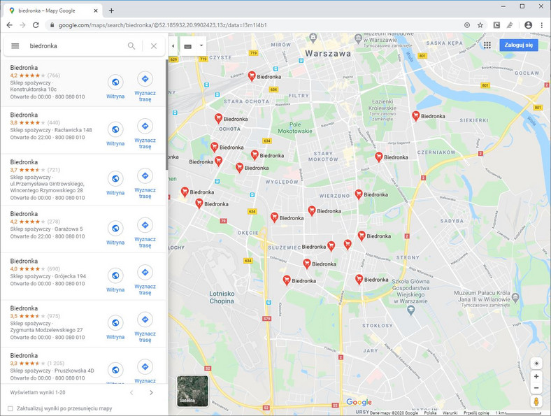 Na komputerze: wyszukanie sklepu w Mapach Google