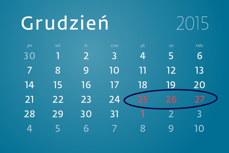 Boże Narodzenie w 2015 r. wypada w weekend.