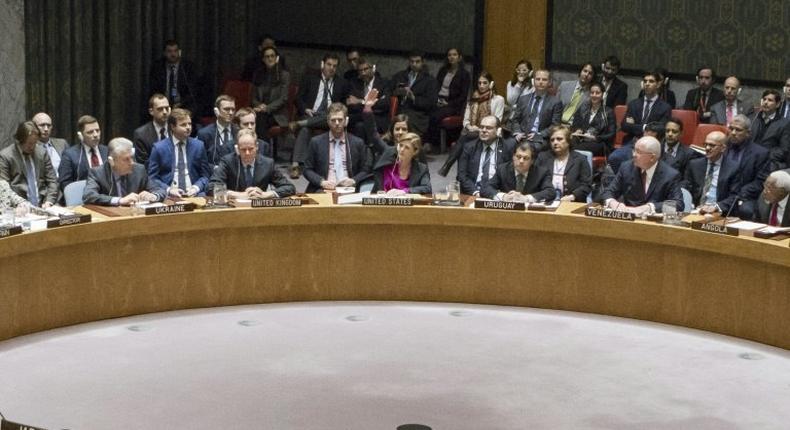 Samantha Power (C), Permanent Representative of the US to the UN, votes to abstain during the December 23, 2016, vote on Israeli settlements