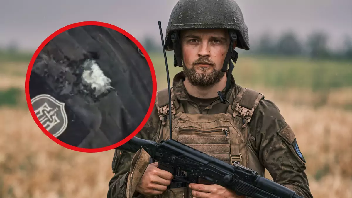 Ukraińska kamizelka po trafieniu pociskiem