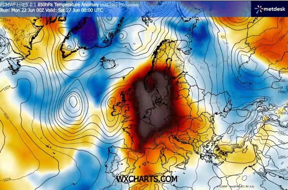 Ekstremne temperaturne anomalije nad zapadnom i centralnom Evropom