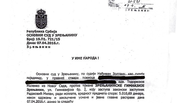 Presuda nastavnici tužba