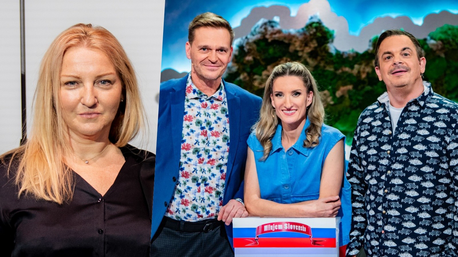 Nová generálna riaditeľka STVR Martina Flašíková a tváre šou Milujem Slovensko.