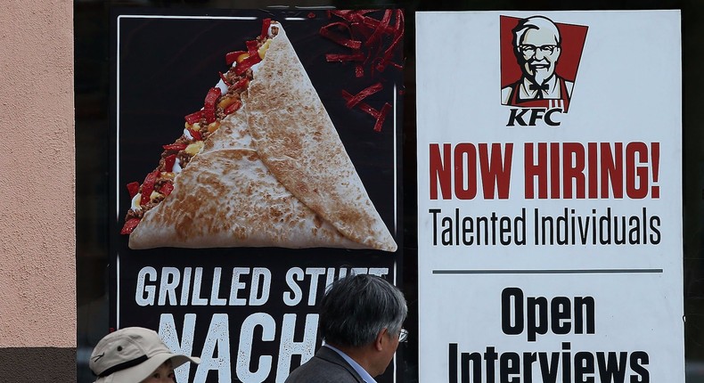 kfc now hiring sign