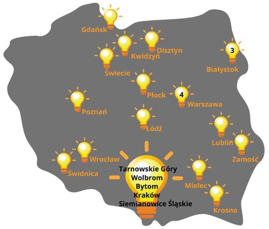 Mapa miast, gdzie można skorzystać z programów dopłat