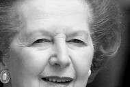 Margaret Thatcher zbliżenie na twarz czarno-białe zdjęcie