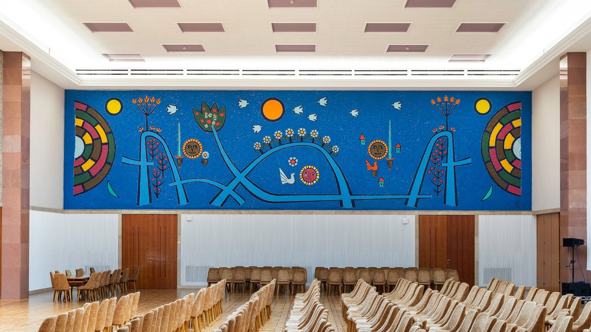 Svečano – Putevi Jugoslavije, 1969-1977, zidno slikarstvo, 525x1875, Palata Srbija,