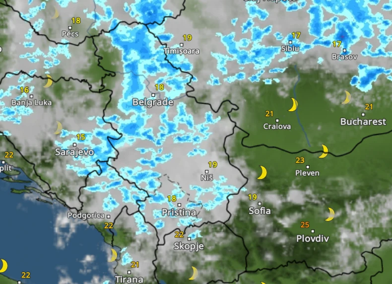 Kretanje nevremena u ponoć