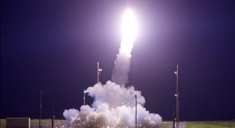 A Terminal High Altitude Area Defense (THAAD) interceptor launched from the Pacific Spaceport Complex Alaska in Kodiak during Flight Test THAAD (FTT)-18 on July 11, 2017.