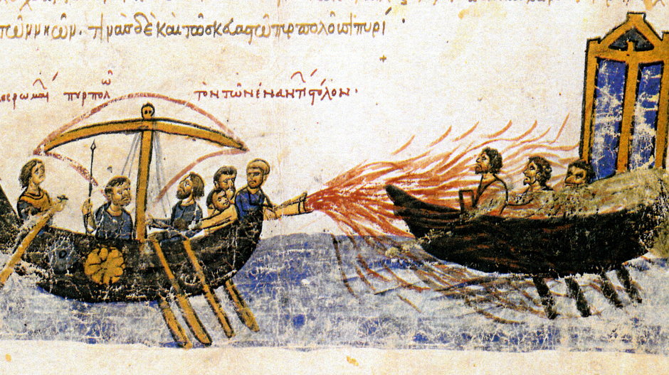 Grecki ogień, ilustracja XII-wieczna